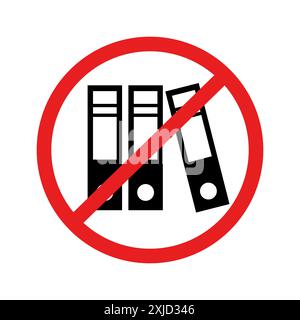 No binders icon. Red prohibition symbol. Office folders banned. Vector illustration. Stock Vector