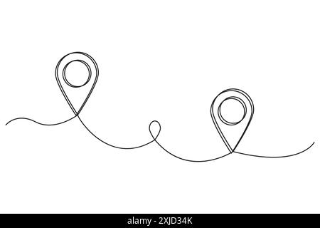 Travel route markers. Line art style. Location pin path. Vector illustration. Stock Vector