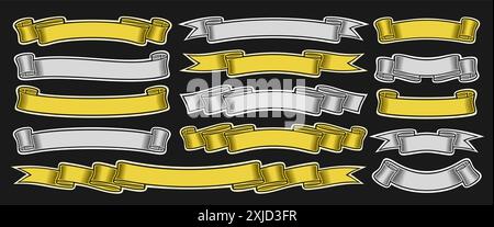 Vector Ribbon Banners Set, collection of isolated illustrations horizontal banners for promo, group of 14 various ribbons with copy space for promotio Stock Vector