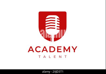 Talent Academy Bold Red Microphone Shield Logo Design for Talent Development Program Stock Vector