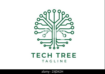 Tech Tree Logo Innovative Green Circuitry Tree Design for Technology and Growth Branding Stock Vector