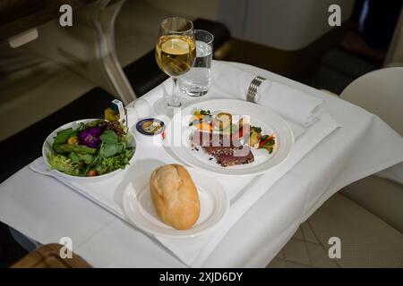 Vorspeise, Essen, Business-Class, Emirates Airbus A380 Stock Photo