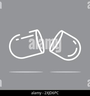 Pill white linear or silhouette icons on gray background. Empty open gelatin capsule. Stock Vector