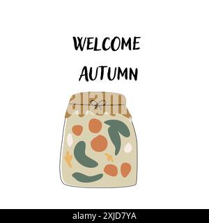 Autumn fall card template with seasonal leaves and items. Celebration design with childrens forest animal and harvest elements. Stock Vector