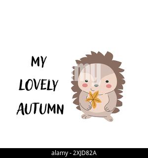 Autumn fall card template with seasonal leaves and items. Celebration design with childrens forest animal and harvest elements. Stock Vector