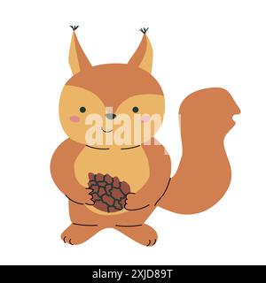Fall childrens animal isolated clipart. Forest wild pet with harvest clipart element. Hand drawn icon. Stock Vector