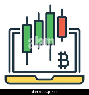 Candlestick charts on Laptop Screen vector concept colored icon or logo element Stock Vector