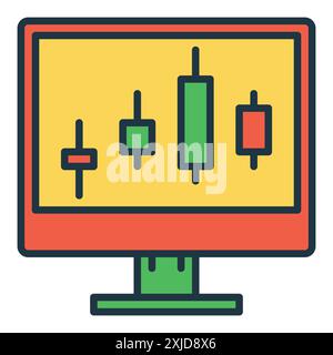 Candlestick charts on Computer Screen vector concept colored icon or logo element Stock Vector