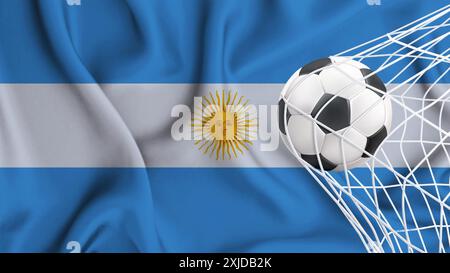 Football ball with the national flag of Argentina. Flag of Argentina. Horizontal Realistic waving flag of State of Argentina. Stock Vector