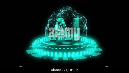 Image of ai text, binary coding data processing over globe. Global artificial intelligence, connections, computing and data processing concept digital Stock Photo