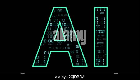 Image of ai text with binary coding and data processing Stock Photo