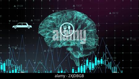 Image of ai data processing and brain over black background Stock Photo