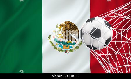 Football ball with the national flag of Mexico. Flag of Mexico. Horizontal Realistic waving flag of State of Mexico. Stock Vector