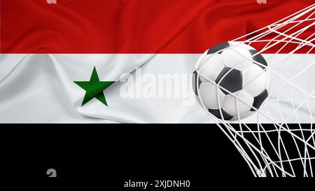 Football ball with the national flag of Syria. Flag of Syria. Horizontal Realistic waving flag of State of Syria. Fabric textured flowing flag of Syri Stock Vector