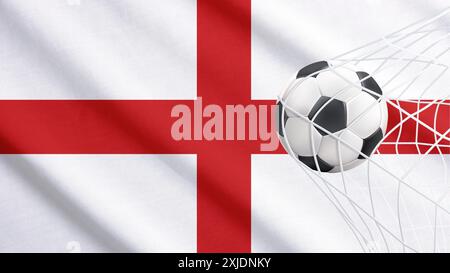 Football ball with the national flag of England. Flag of England. Horizontal Realistic waving flag of State of England. Fabric textured flowing flag Stock Vector