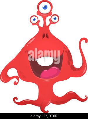 Three eyed funny monster with tentacles. Vector illustration. Stock Vector