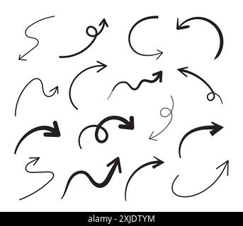 Hand drawn arrow symbol icons. Set of arrow doodle style. Stock Vector