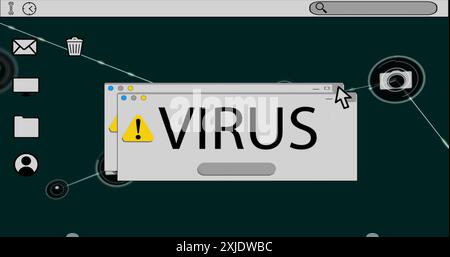 Image of virus text, network of connections with icons and data processing Stock Photo