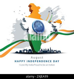 happy independence day India. Ashoka chakra with Indian map. abstract vector illustration design Stock Vector