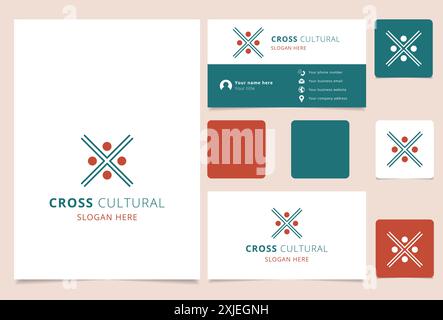 Cross cultural logo template featuring intertwined lines forming a center point Stock Vector