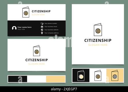 Citizenship logo concept featuring open passport with world symbol Stock Vector