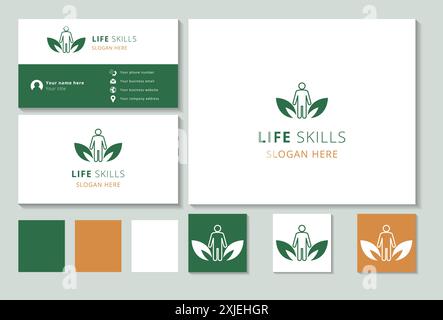 Human figure growing from leaves logo for life coaching or personal development business Stock Vector
