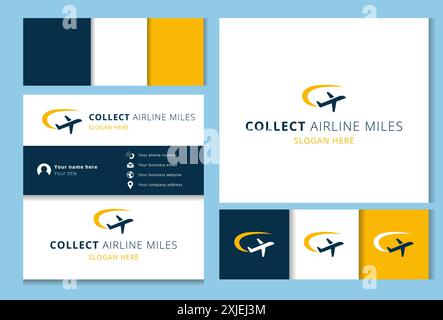 Business card template featuring a plane taking off leaving a trail Stock Vector