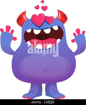 Cartoon cute monster with funny excited face expression waving hands . Vector illustration isolated Halloween design Stock Vector