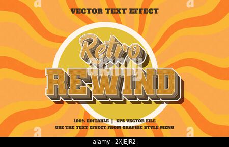 Retro Rewind 3D Vintage Editable Vector Text Effect EPS File with Orange and Yellow Abstract Background. Stock Vector