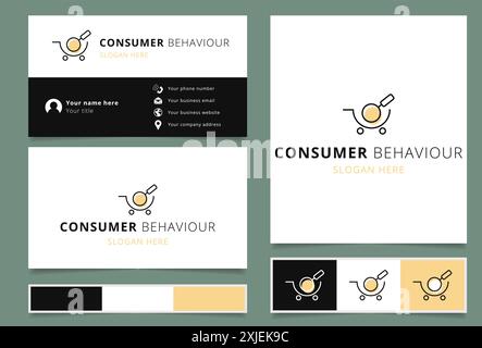 Consumer behaviour logo featuring shopping cart and magnifying glass Stock Vector