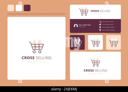 Cross selling logo concept featuring a shopping cart and upward arrows Stock Vector