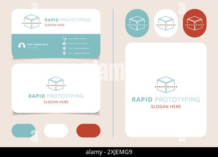 Minimalist business card design featuring a cube being sliced for a rapid prototyping company Stock Vector
