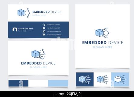 Embedded device logo featuring cube connected to circuit board Stock Vector