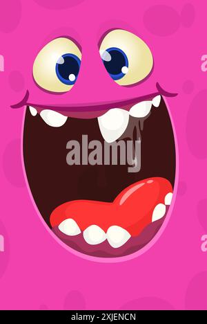Funny cartoon monster face. Illustration of cute and happy monster expression. Halloween design. Stock Vector