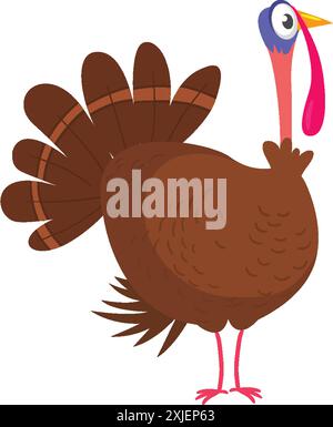 Cartoon happy cute thanksgiving turkey bird. Design for Thanksgiving Day. Vector illustration isolated. Stock Vector
