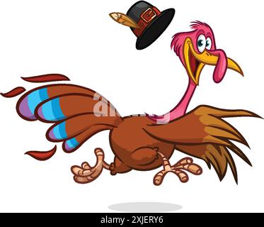 Screaming running cartoon turkey bird character. Vector illustration Stock Vector