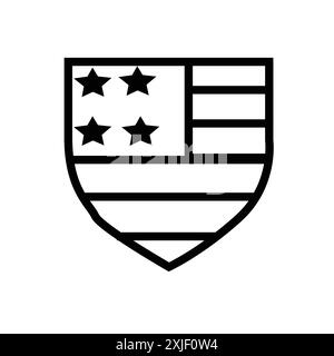 Shield USA flag icon simple flat vector symbol outline collection set logo Stock Vector