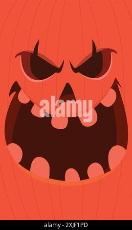 Halloween pumpkin head with scary face expression. Vector cartoon illustration of glowing jack-o-lantern monster character design with carved emotion Stock Vector