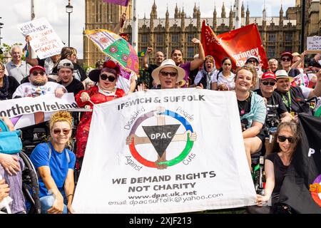 London, UK. 18th July, 2024. Disabled People Against Cuts protest calling for better rights for people with disabilities. Credit: Neil Terry/Alamy Live News Stock Photo