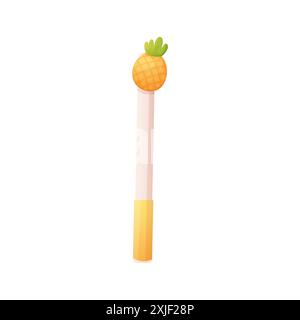 Cute writing pen with pineapple on cap.  isolated Stock Vector