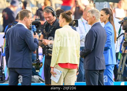 Alexander Bommes, Almuth Schult, ARD TV Moderator, Expertin, Esther Sedlaczek, presenter ARD Sport Moderatorin, Sportmoderatorin, Journalistin, Bastian SCHWEINSTEIGER, Co-Moderator ARD in the final match  SPAIN - ENGLAND 2-1 of the UEFA European Championships 2024  on Jul 14, 2024  in Berlin, Germany.  Photographer: Peter Schatz Stock Photo