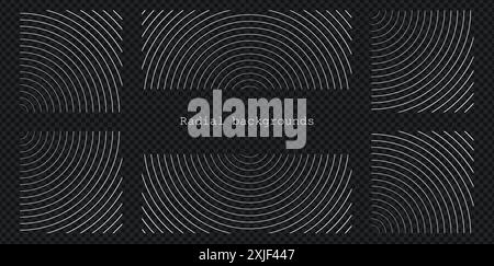 Sound wave irradiation or circular vibrations on the water surface. Set or circular stripe backgrounds. Abstract radial pattern. Square and Stock Vector
