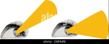 Laser beams shoot from eyes halftone collage vector illustration Stock Vector