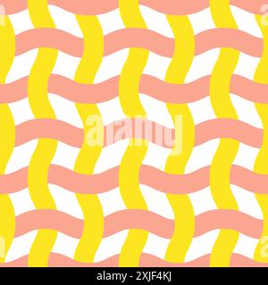 Vector seamless pattern. Wavy lines like fabric ornament Modern stylish texture. Hand drawn trendy flat style Geometric texture. Peach fuzz and yellow colors wavy lines. Vector illustration Stock Vector