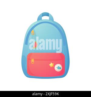 Blue school backpack, cartoon. Isolated on white background. Vector Stock Vector