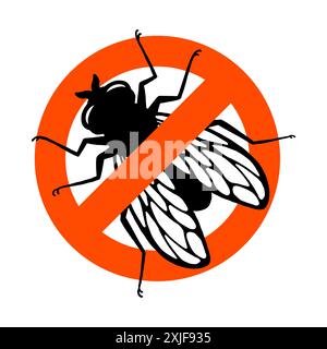 Fly insect. Prohibition sign. Black silhouette. Design element. Vector ...