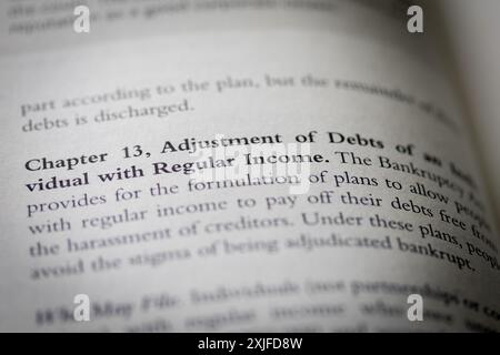chapter 13 bankruptcy printed in text on page as visual aid or business law reference Stock Photo