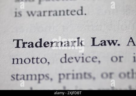 trademark law printed in text on page as visual aid or business law reference Stock Photo
