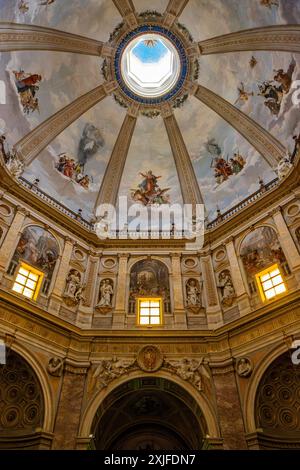 Montefiascone, Viterbo, Italy - April 28, 2024 - The frescoed interior, adorned with marble statues, of the dome of the Cathedral of Santa Margherita. Stock Photo