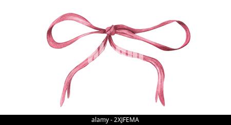 Dusty pink satin bow. Decorative ribbon. Watercolor illustration. Hair braiding or gift accessory. Design element for flower bouquets, cards Stock Photo